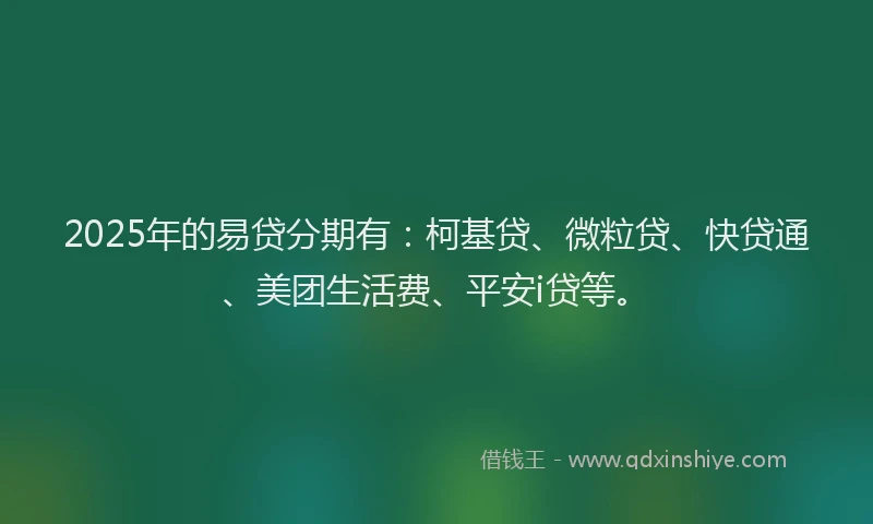 2025年的易贷分期有：柯基贷、微粒贷、快贷通、美团生活费、平安i贷等。