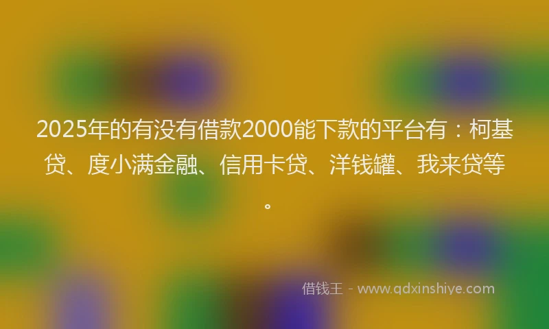2025年的有没有借款2000能下款的平台有：柯基贷、度小满金融、信用卡贷、洋钱罐、我来贷等。