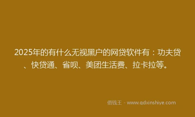 2025年的有什么无视黑户的网贷软件有：功夫贷、快贷通、省呗、美团生活费、拉卡拉等。