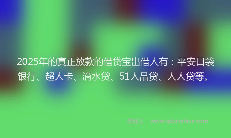 2025年的真正放款的借贷宝出借人有：平安口袋银行、超人卡、滴水贷、51人品贷、人人贷等。