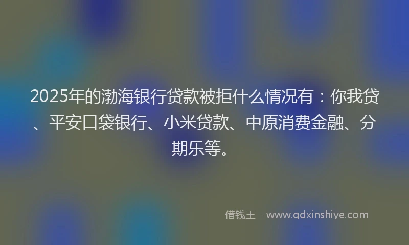 2025年的渤海银行贷款被拒什么情况有：你我贷、平安口袋银行、小米贷款、中原消费金融、分期乐等。