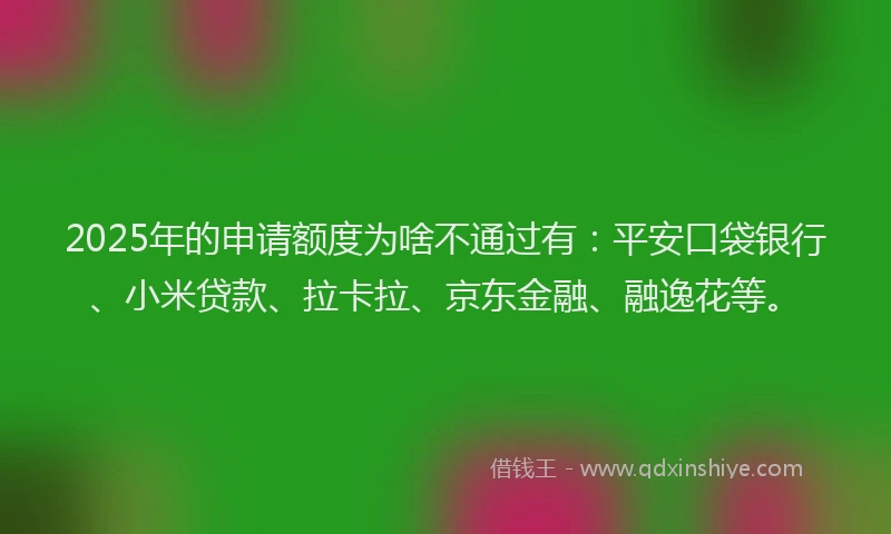 2025年的申请额度为啥不通过有：平安口袋银行、小米贷款、拉卡拉、京东金融、融逸花等。