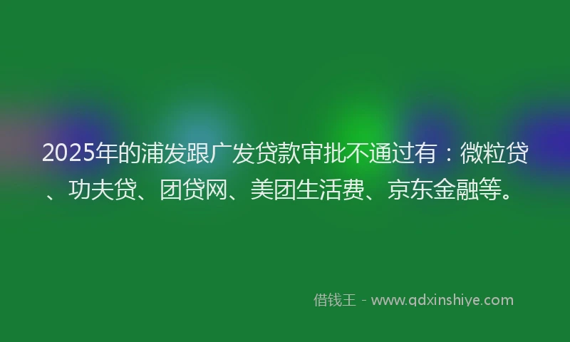 2025年的浦发跟广发贷款审批不通过有：微粒贷、功夫贷、团贷网、美团生活费、京东金融等。