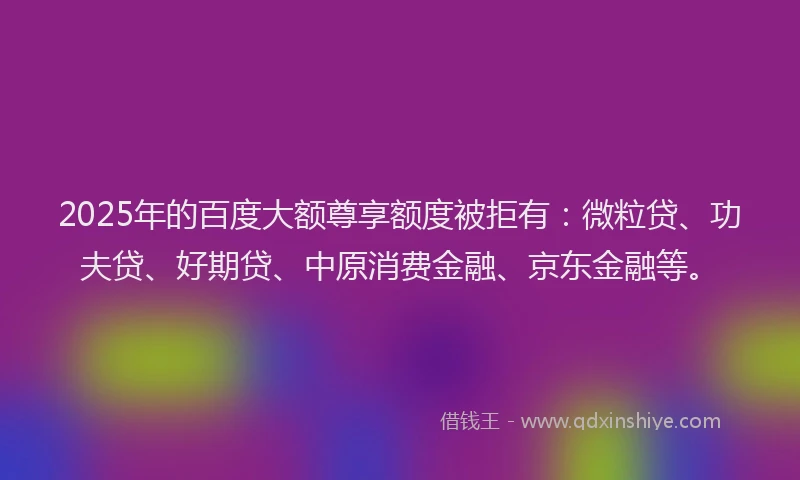 2025年的百度大额尊享额度被拒有：微粒贷、功夫贷、好期贷、中原消费金融、京东金融等。