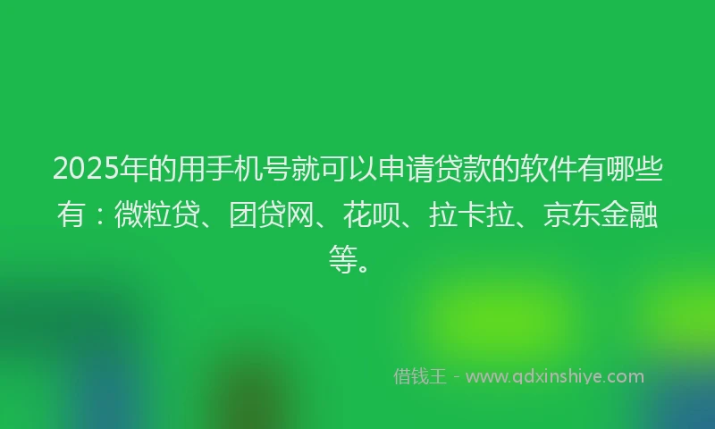 2025年的用手机号就可以申请贷款的软件有哪些有：微粒贷、团贷网、花呗、拉卡拉、京东金融等。
