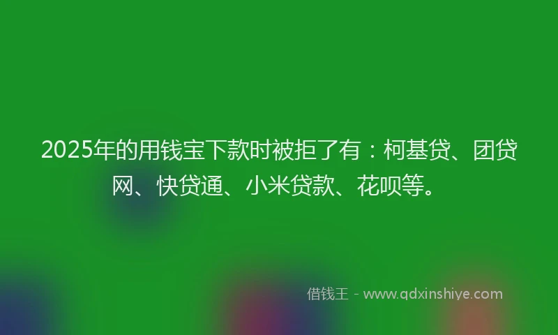 2025年的用钱宝下款时被拒了有：柯基贷、团贷网、快贷通、小米贷款、花呗等。