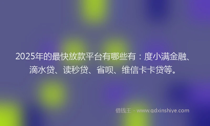 2025年的最快放款平台有哪些有：度小满金融、滴水贷、读秒贷、省呗、维信卡卡贷等。