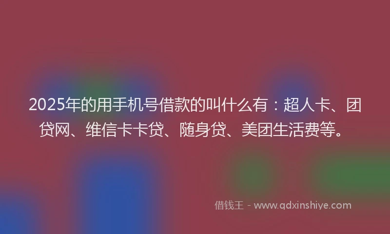2025年的用手机号借款的叫什么有：超人卡、团贷网、维信卡卡贷、随身贷、美团生活费等。