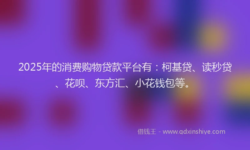 2025年的消费购物贷款平台有：柯基贷、读秒贷、花呗、东方汇、小花钱包等。