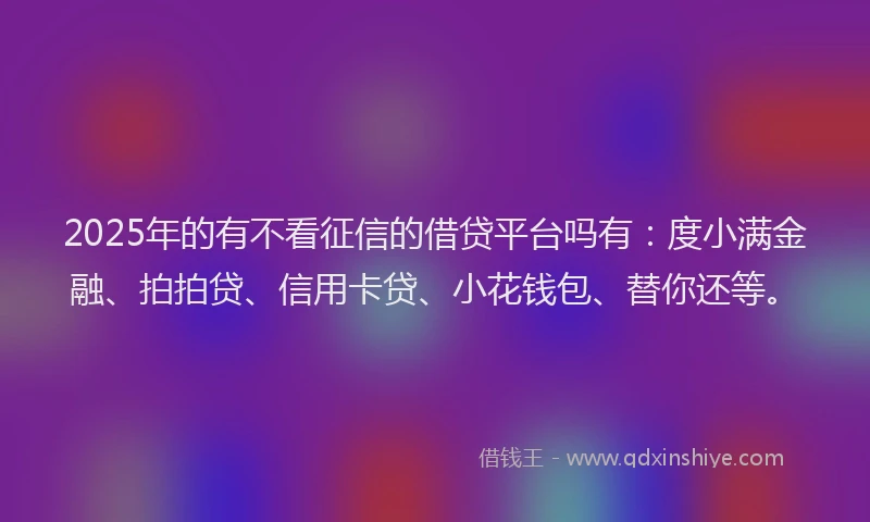 2025年的有不看征信的借贷平台吗有：度小满金融、拍拍贷、信用卡贷、小花钱包、替你还等。