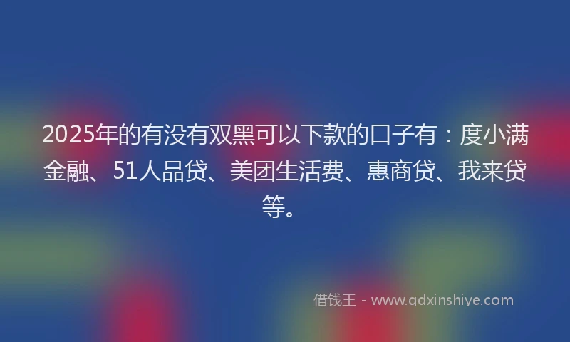 2025年的有没有双黑可以下款的口子有：度小满金融、51人品贷、美团生活费、惠商贷、我来贷等。