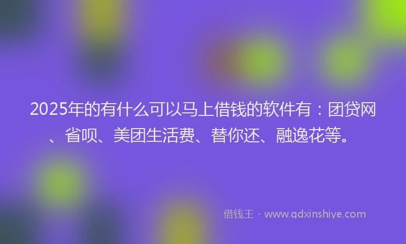 2025年的有什么可以马上借钱的软件有：团贷网、省呗、美团生活费、替你还、融逸花等。