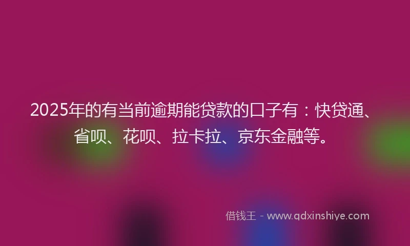 2025年的有当前逾期能贷款的口子有：快贷通、省呗、花呗、拉卡拉、京东金融等。