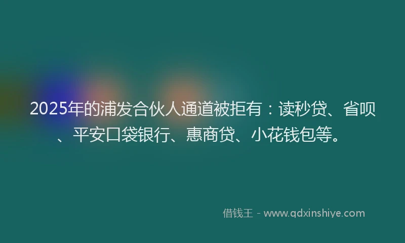 2025年的浦发合伙人通道被拒有：读秒贷、省呗、平安口袋银行、惠商贷、小花钱包等。