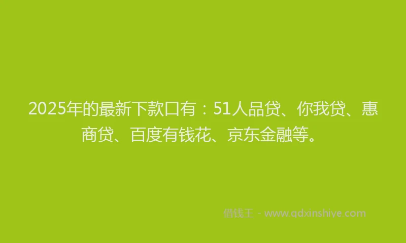 2025年的最新下款口有：51人品贷、你我贷、惠商贷、百度有钱花、京东金融等。