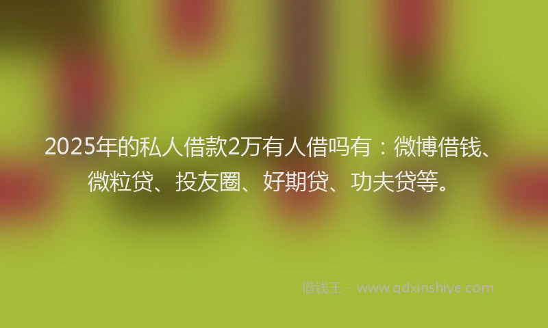 2025年的私人借款2万有人借吗有：微博借钱、微粒贷、投友圈、好期贷、功夫贷等。