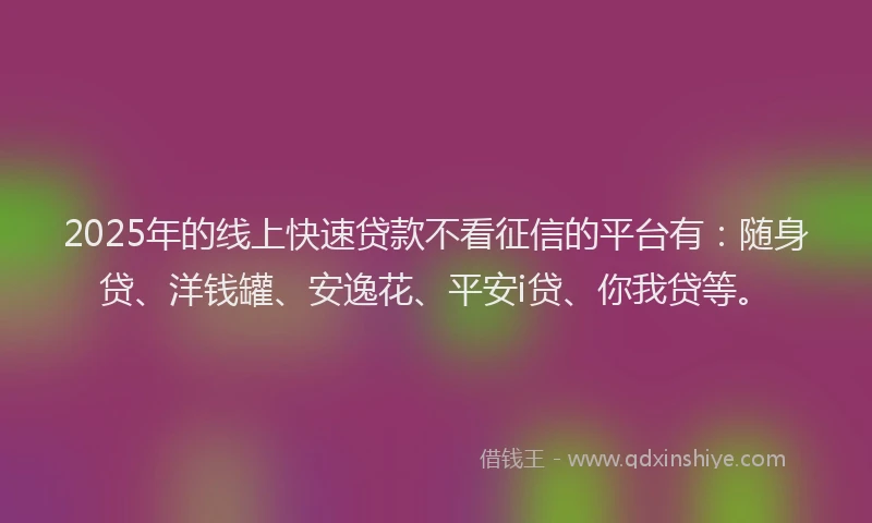 2025年的线上快速贷款不看征信的平台有：随身贷、洋钱罐、安逸花、平安i贷、你我贷等。