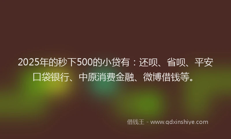 2025年的秒下500的小贷有：还呗、省呗、平安口袋银行、中原消费金融、微博借钱等。