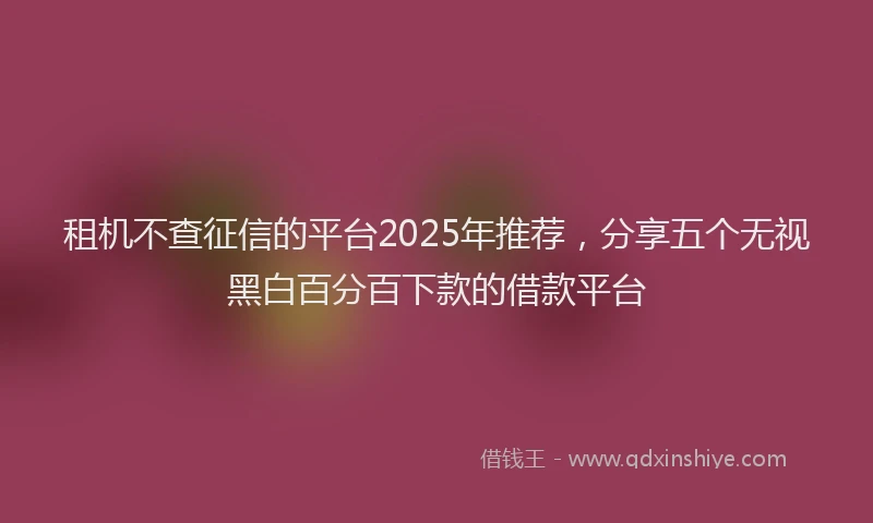 租机不查征信的平台2025年推荐，分享五个无视黑白百分百下款的借款平台