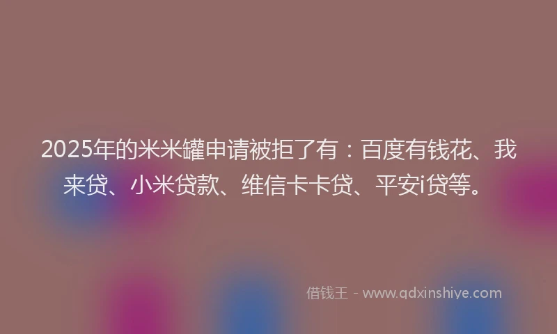 2025年的米米罐申请被拒了有：百度有钱花、我来贷、小米贷款、维信卡卡贷、平安i贷等。