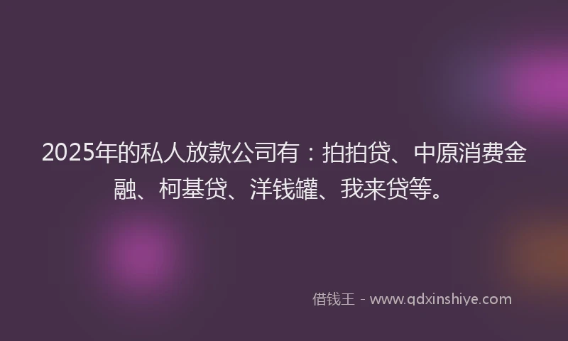 2025年的私人放款公司有：拍拍贷、中原消费金融、柯基贷、洋钱罐、我来贷等。
