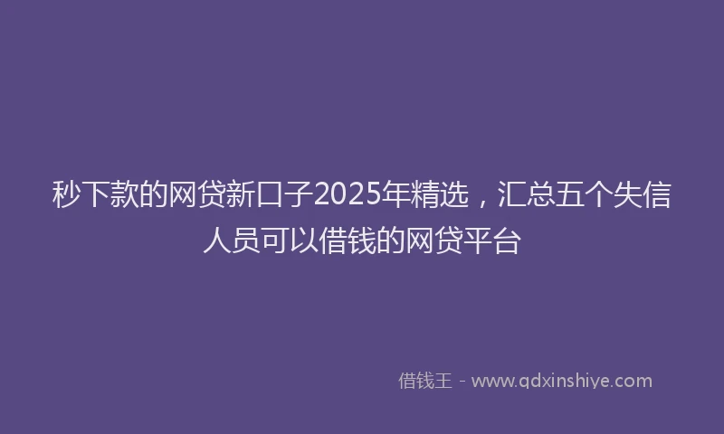 秒下款的网贷新口子2025年精选，汇总五个失信人员可以借钱的网贷平台