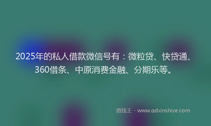 2025年的私人借款微信号有：微粒贷、快贷通、360借条、中原消费金融、分期乐等。