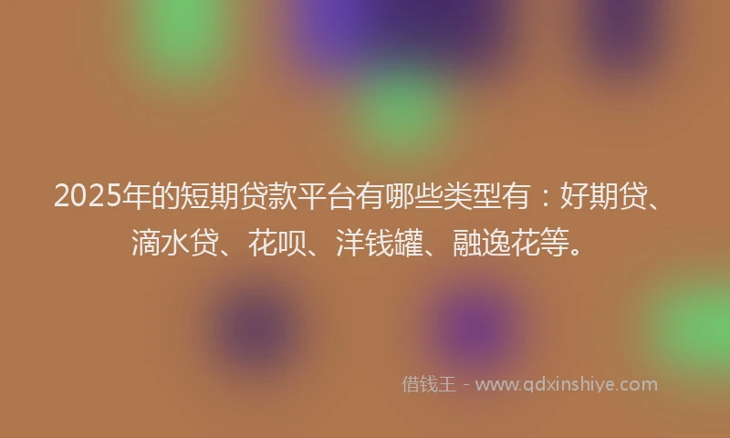 2025年的短期贷款平台有哪些类型有：好期贷、滴水贷、花呗、洋钱罐、融逸花等。