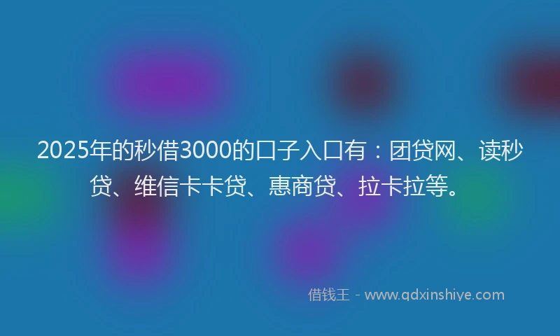 2025年的秒借3000的口子入口有：团贷网、读秒贷、维信卡卡贷、惠商贷、拉卡拉等。