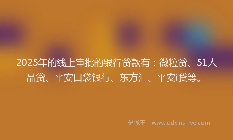 2025年的线上审批的银行贷款有：微粒贷、51人品贷、平安口袋银行、东方汇、平安i贷等。