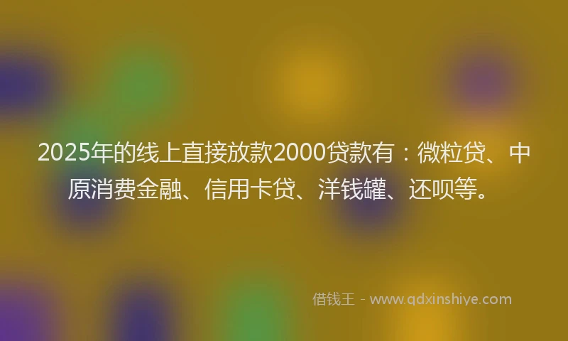2025年的线上直接放款2000贷款有：微粒贷、中原消费金融、信用卡贷、洋钱罐、还呗等。