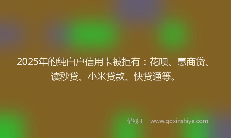 2025年的纯白户信用卡被拒有：花呗、惠商贷、读秒贷、小米贷款、快贷通等。