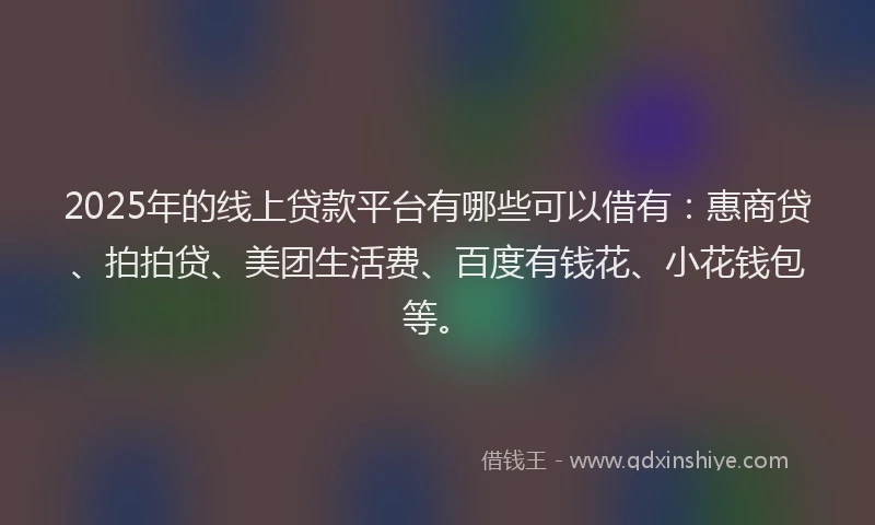 2025年的线上贷款平台有哪些可以借有：惠商贷、拍拍贷、美团生活费、百度有钱花、小花钱包等。