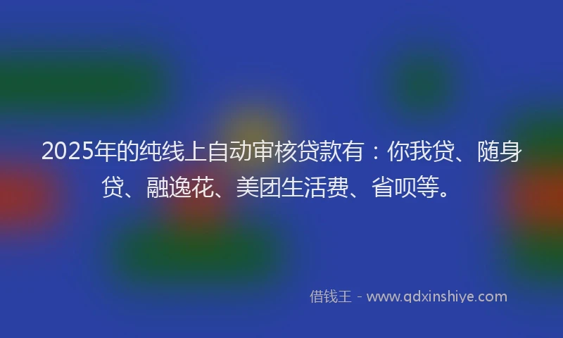 2025年的纯线上自动审核贷款有：你我贷、随身贷、融逸花、美团生活费、省呗等。