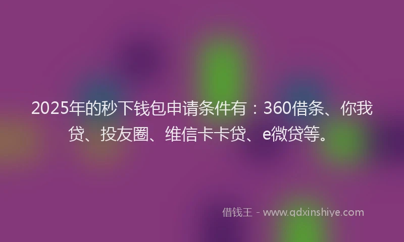 2025年的秒下钱包申请条件有：360借条、你我贷、投友圈、维信卡卡贷、e微贷等。