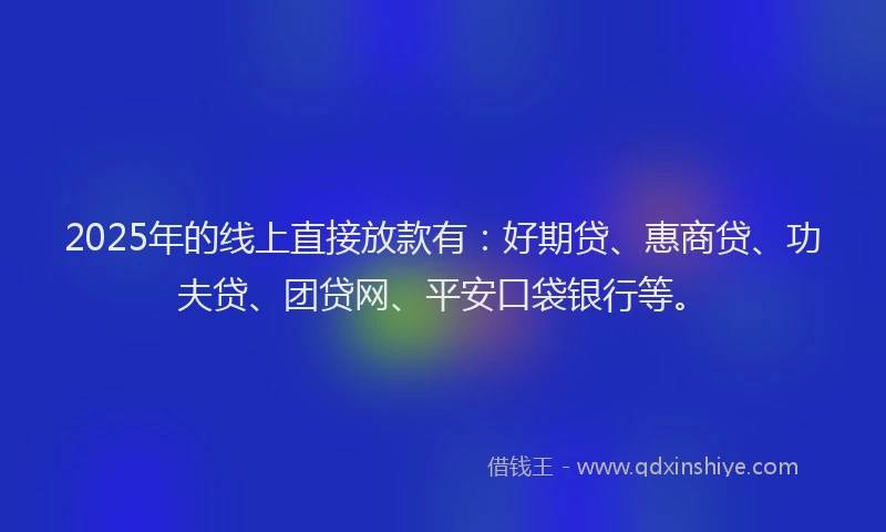2025年的线上直接放款有：好期贷、惠商贷、功夫贷、团贷网、平安口袋银行等。