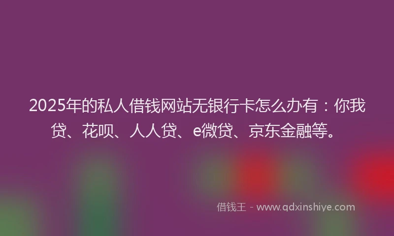 2025年的私人借钱网站无银行卡怎么办有：你我贷、花呗、人人贷、e微贷、京东金融等。