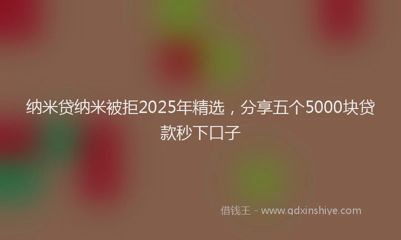 纳米贷纳米被拒2025年精选，分享五个5000块贷款秒下口子