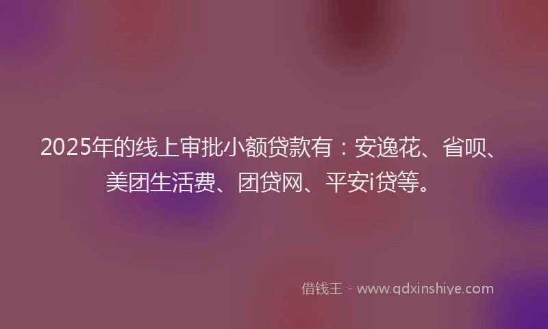 2025年的线上审批小额贷款有：安逸花、省呗、美团生活费、团贷网、平安i贷等。