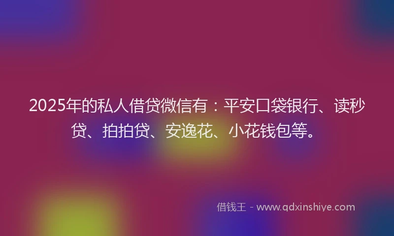 2025年的私人借贷微信有：平安口袋银行、读秒贷、拍拍贷、安逸花、小花钱包等。
