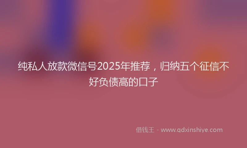 纯私人放款微信号2025年推荐，归纳五个征信不好负债高的口子