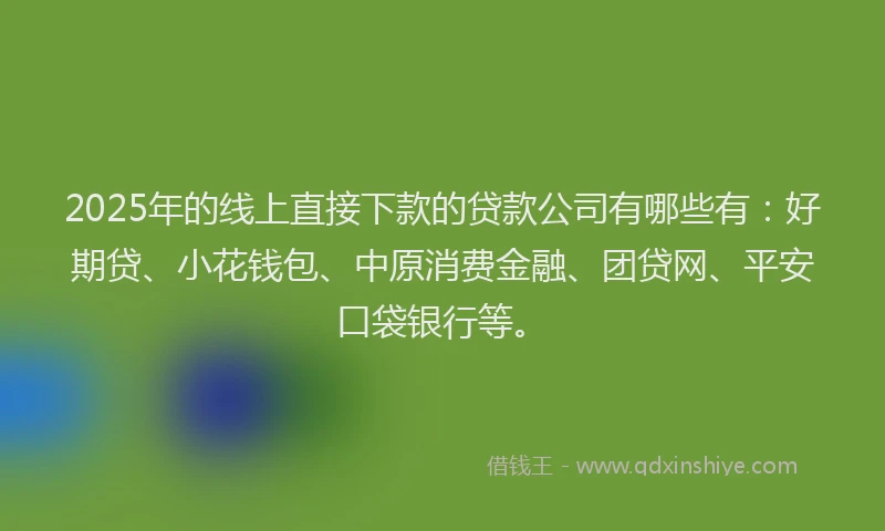 2025年的线上直接下款的贷款公司有哪些有：好期贷、小花钱包、中原消费金融、团贷网、平安口袋银行等。