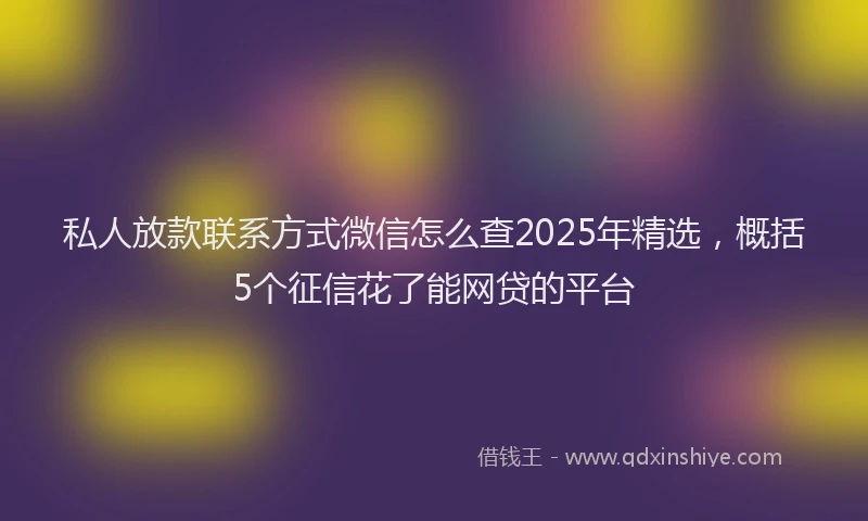 私人放款联系方式微信怎么查2025年精选，概括5个征信花了能网贷的平台