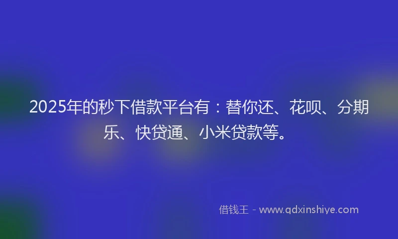 2025年的秒下借款平台有：替你还、花呗、分期乐、快贷通、小米贷款等。