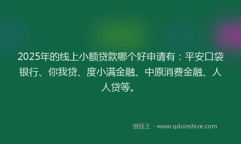 2025年的线上小额贷款哪个好申请有：平安口袋银行、你我贷、度小满金融、中原消费金融、人人贷等。