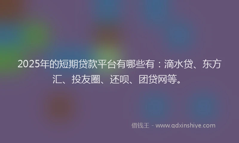2025年的短期贷款平台有哪些有：滴水贷、东方汇、投友圈、还呗、团贷网等。
