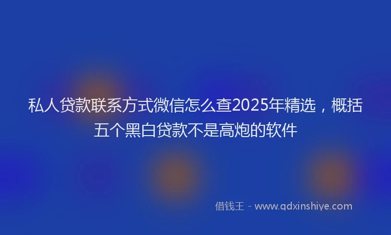 私人贷款联系方式微信怎么查2025年精选，概括五个黑白贷款不是高炮的软件