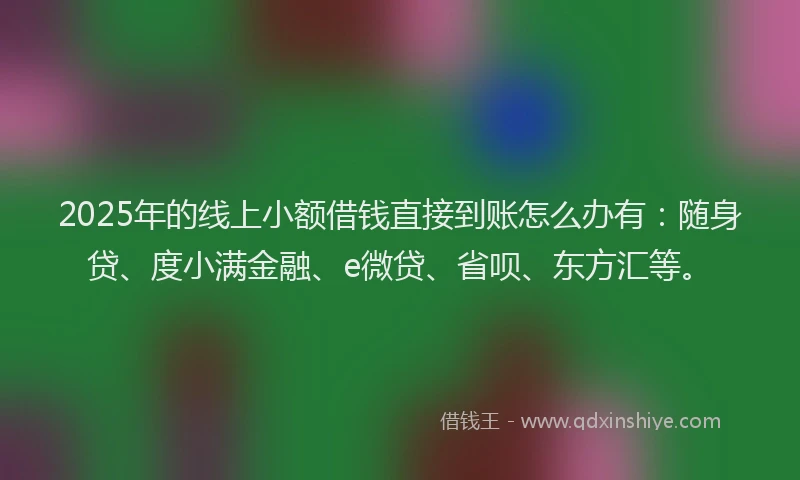 2025年的线上小额借钱直接到账怎么办有：随身贷、度小满金融、e微贷、省呗、东方汇等。