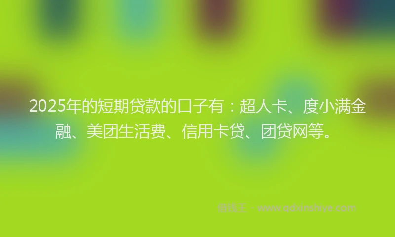 2025年的短期贷款的口子有：超人卡、度小满金融、美团生活费、信用卡贷、团贷网等。