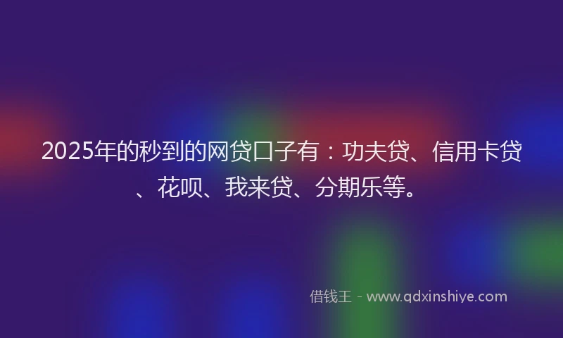 2025年的秒到的网贷口子有：功夫贷、信用卡贷、花呗、我来贷、分期乐等。